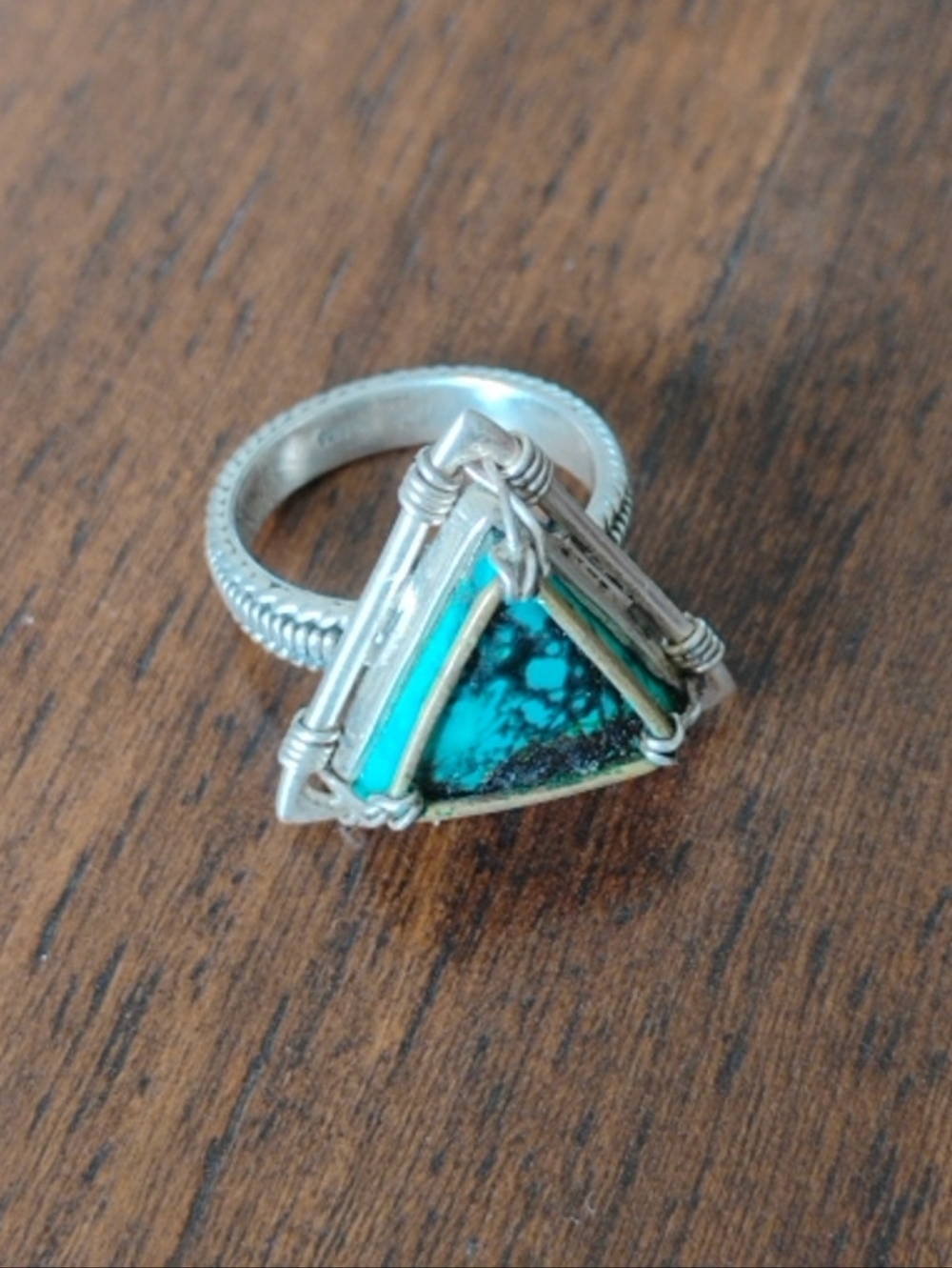 Sterling Wire-Wrapped Triangle Turquoise Ring